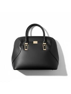 Cromia Italy Genuine Leather Satchel Black Structured Top Handle Bag Classic